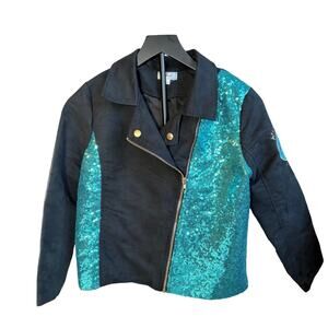 D-signed Disney Girls Descendants faux suede motorcycle jacket. Size XL sequins